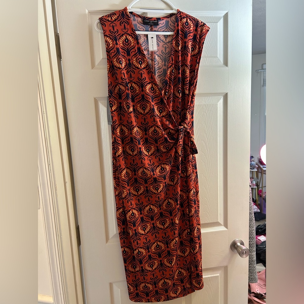 Lane Bryant Orange and Black Patterned Midi Dress